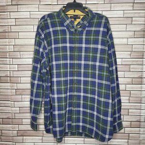 Tommy Hilfiger Plaid‎ Men's Shirt XXL Button Up Blue Green Long Sleeve Top